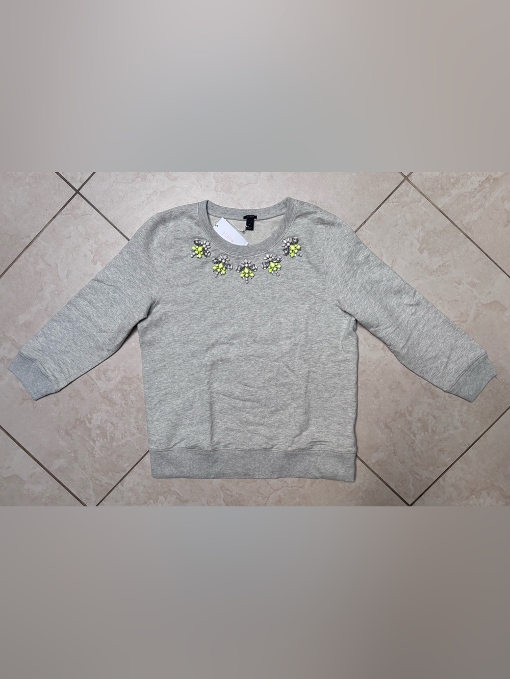 J Crew Embellished Gray Crewneck  - Women